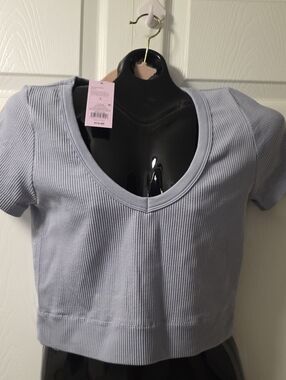 Wild Fable Women's Ribbed V-Neck Crop Top - Light Blue